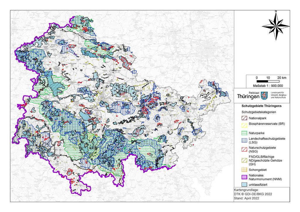 Karte der Schutzgebiete von Thüringen