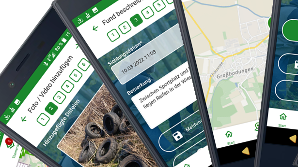 Melden von Umweltbeeinträchtigungen Mit der App kann man Umweltbeeinträchtigungen melden.