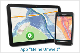 Ein Tablet und ein Smartphone zeigen Kartenausschnitte aus der App "Meine Umwelt".