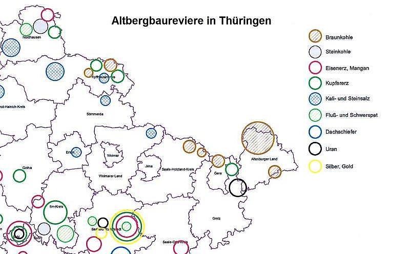 Karte der Altbergbaureviere Thüringens