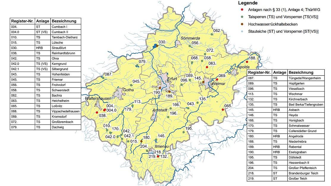 Übersicht Talsperren und Stauanlagen in Mittelthüringen