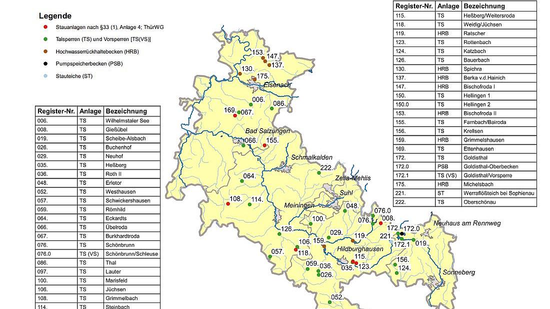 Übersicht Talsperren und Stauanlagen in Süd-West-Thüringen