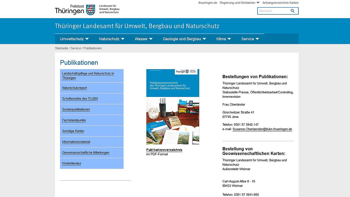 Screenshot der Webseite Publikationsverzeichnis TLUBN