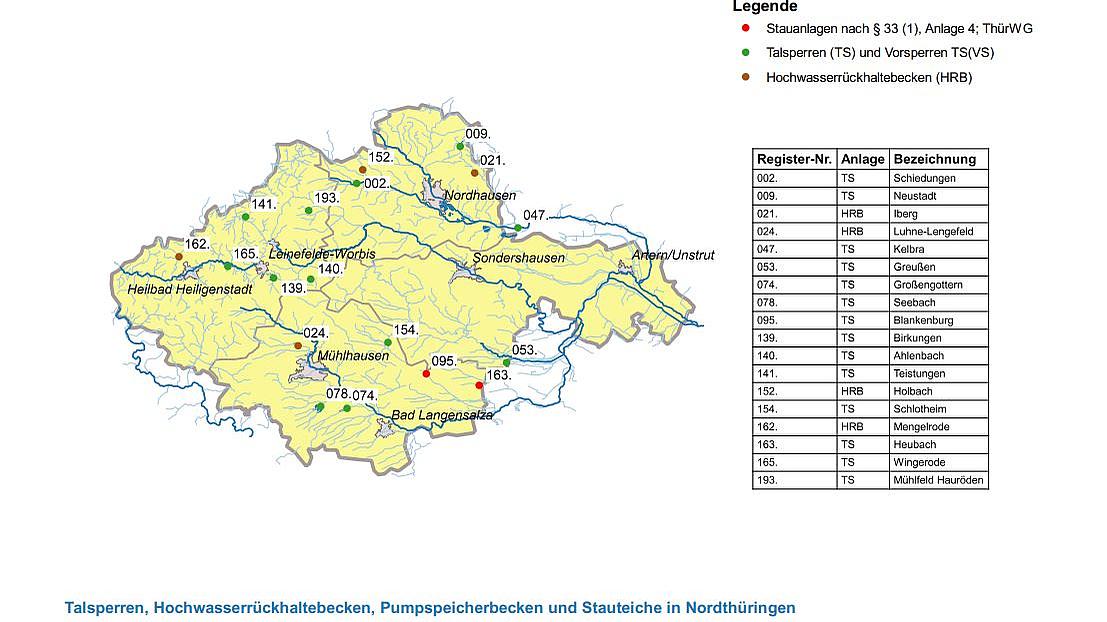 Übersicht Talsperren und Stauanlagen in Nordthüringen