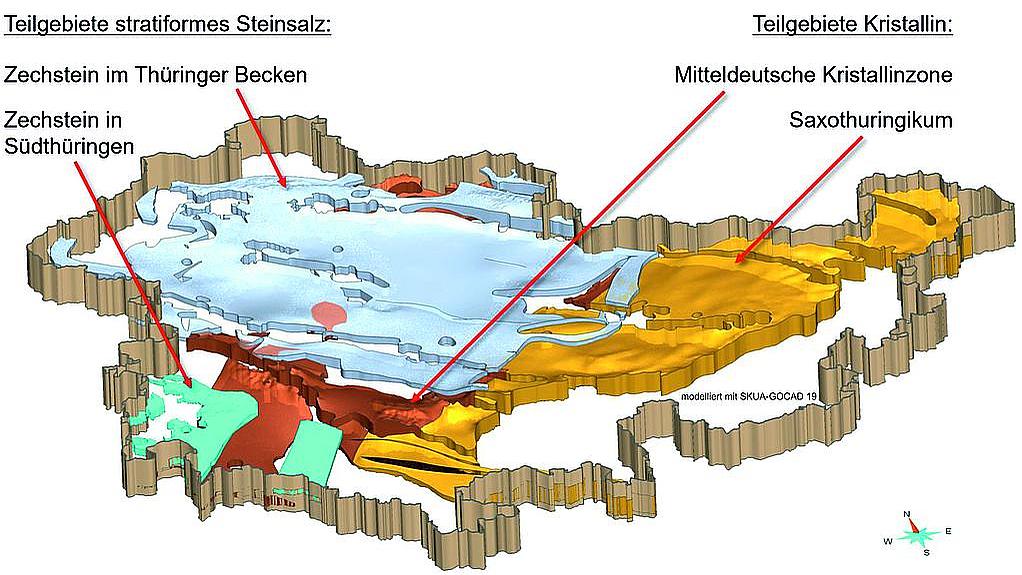 3D-Darstellung der Teilgebiete in Thüringen