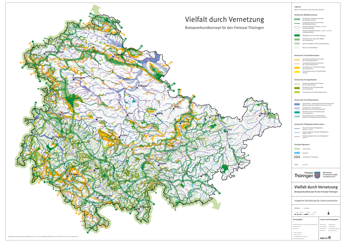 Integrierte Darstellung der Lebensraumnetze, , aus: Biotopverbundkonzept für den Freistaat Thüringen