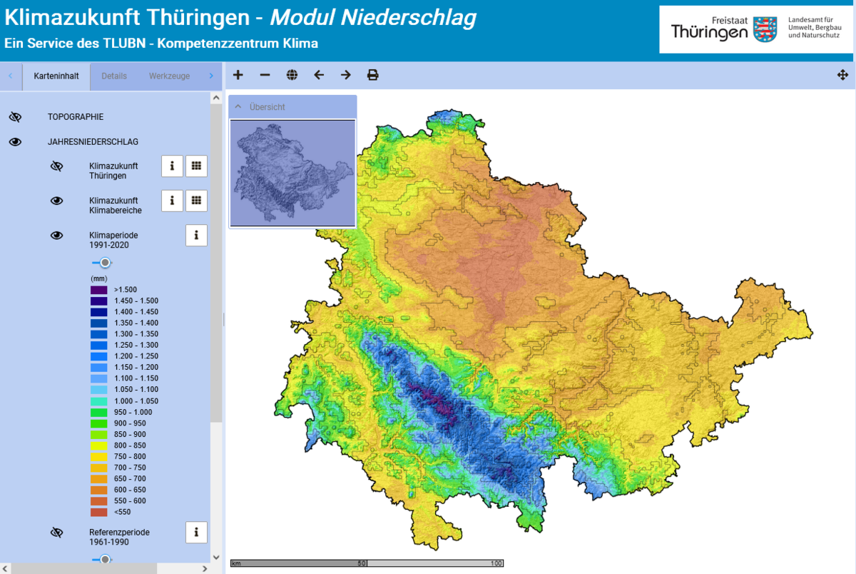 Startseite des KlimaZukunft Thüringen - Modul Niederschlag