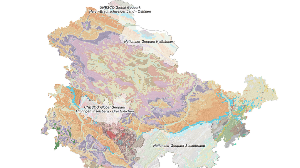 Geologische Karte von Thüringen mit Lage der Nationalen Geoparks