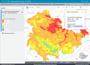 Karte der durchschnittlichen Erstblüte der Sommerlinde im Zeitraum 1991-2020 im Kartendienst des TLUBN