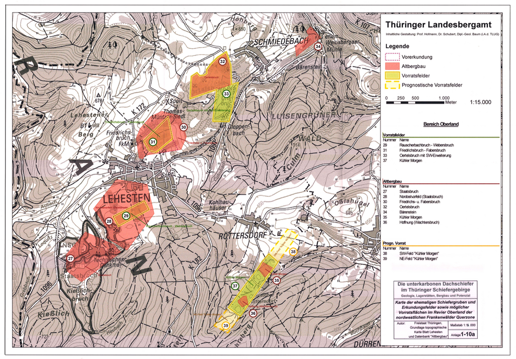 Karte des Schieferbergbaurevieres Oberland
